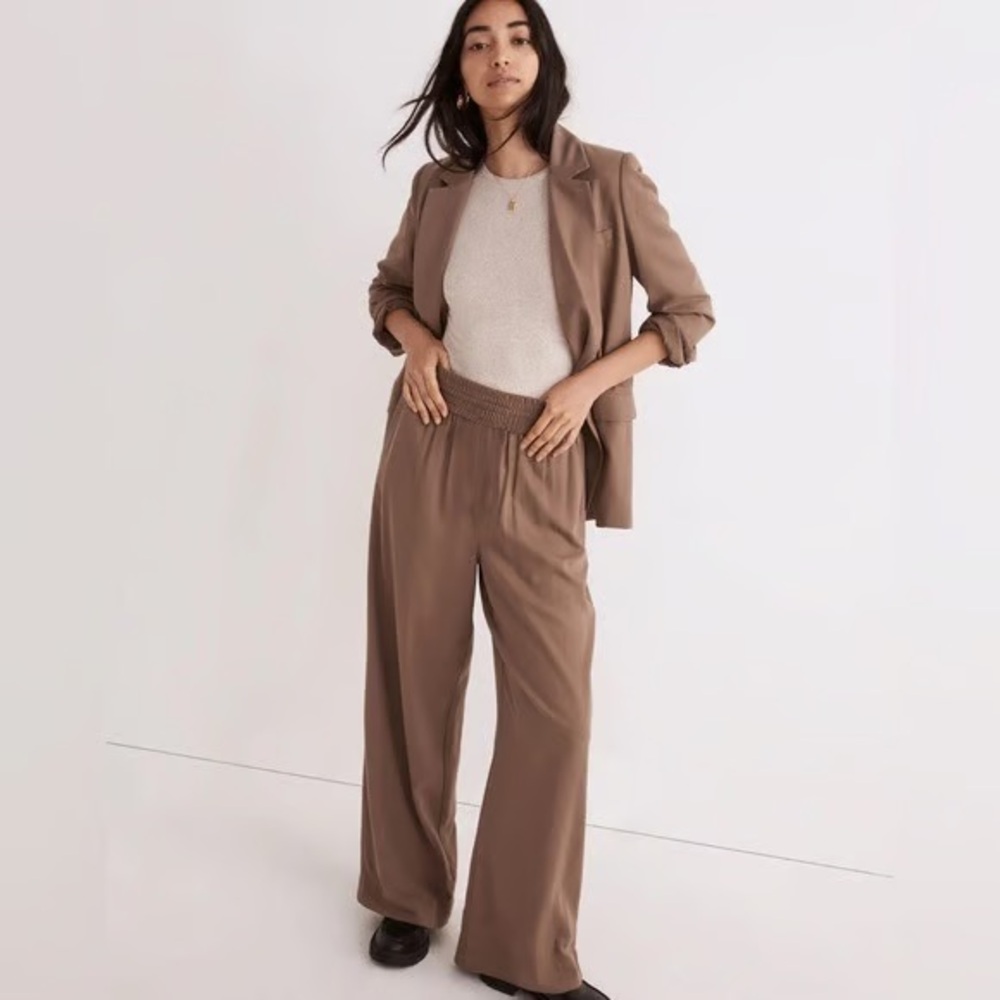 Madewell Drapeweave Carley Brown Wide-Leg Pant Pull On Beach West Coast